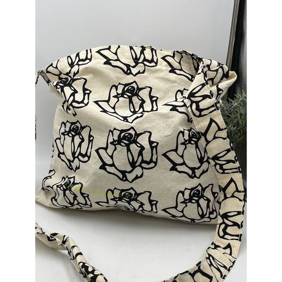 Freda Salvador Canvas Off white Black Rose Floral Tote Bag Neon Logo Lightweight - Picture 9 of 10